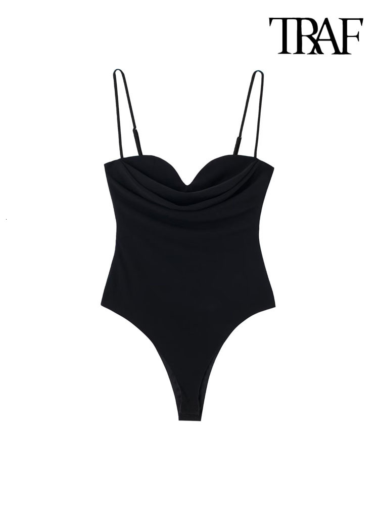 Women s Jumpsuits Rompers TRAF Women Fashion With Sweetheart Neck Draped Bodysuits Vintage Backless Zipper Thin Straps Female Playsuits Mujer 230522