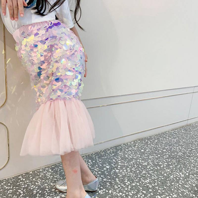Skirts Summer Girls Childrens Half Dress Mini Skirt Daughter Of The Sea Blue Mermaid Princess Special Sequins 230520