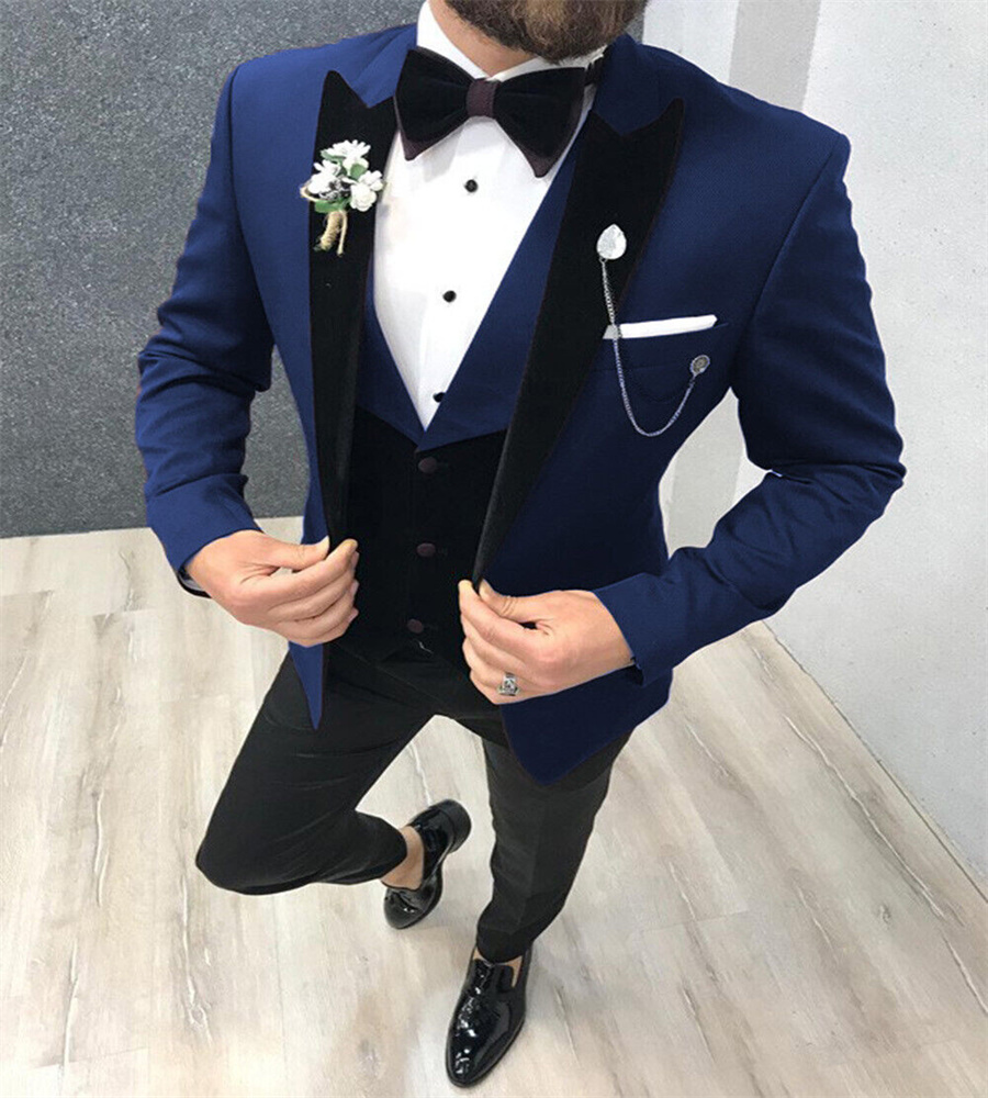 Handsome Green Blue Wedding Tuxedos 2023 3 Pieces Men's Fit Casual Boutique Business Groomsmen Suit Vest Jacket Pant Blazers Pant Male Bespoke Gr
