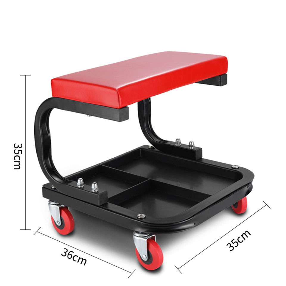 Red Rolling Creeper Seat with Tool Tray - Durable Mechanic Stool for Automotive Repair Shops MO-601
