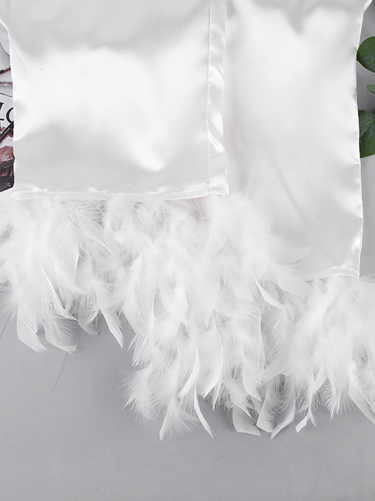 Women's Sleepwear Rest Feathers Pajamas Women's 2-piece Set Long Sleeve Polo Top Satin Casual Women's Set with Pants Fall 230520