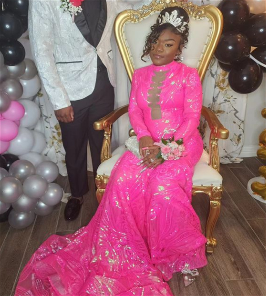 Beautiful Fuchsia Sequin Prom Dress 2023 Mermaid Sparkle Sweet 15 Birthday Party Dresses Elegant Formal Occasion Evening Dress robe de soiree vestido 