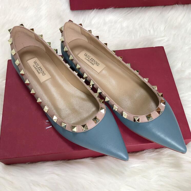 Summer pointed rivet sandals shallow mouth rivets large size flat shoes fashion bridesmaid single shoes working women's shoes 35-44