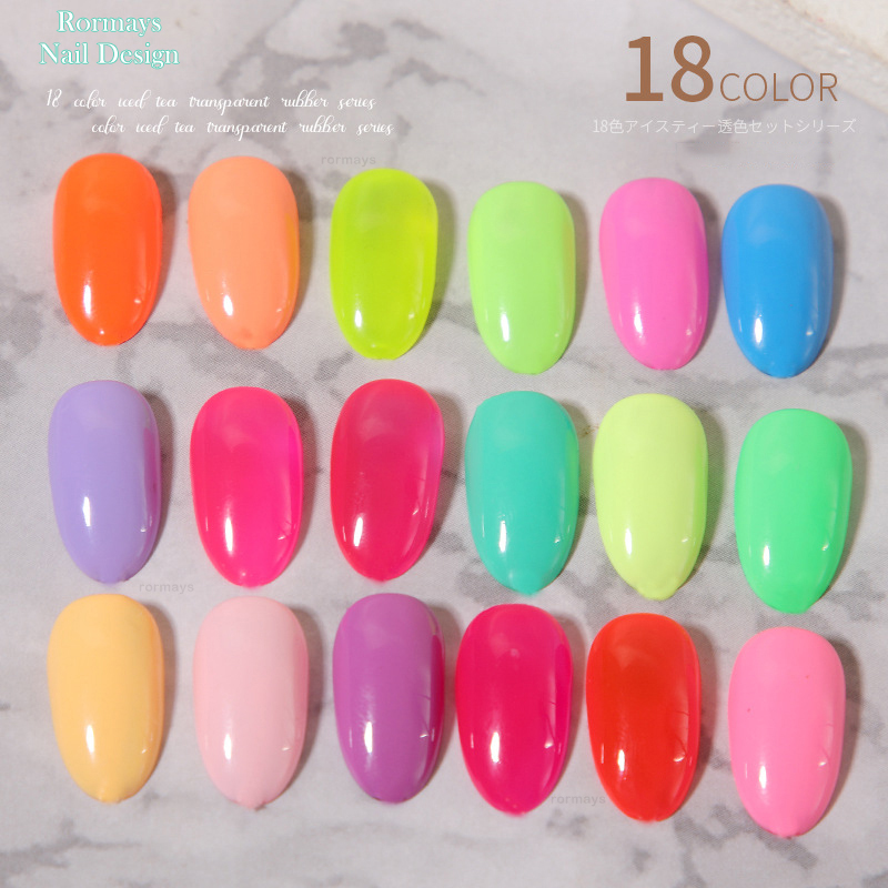 Rormays 18 Color Gel Nail Polish Set 15ML Summer Candy Fluorescent Semi Permanent Varnish Gel UV LED Immersion Neon light nail salon dedicated gel who