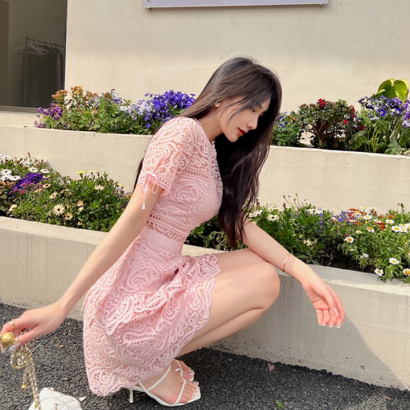 Casual Dresses S-elf-Portrait Blue Abstract Guipure Lace Midi Dress New