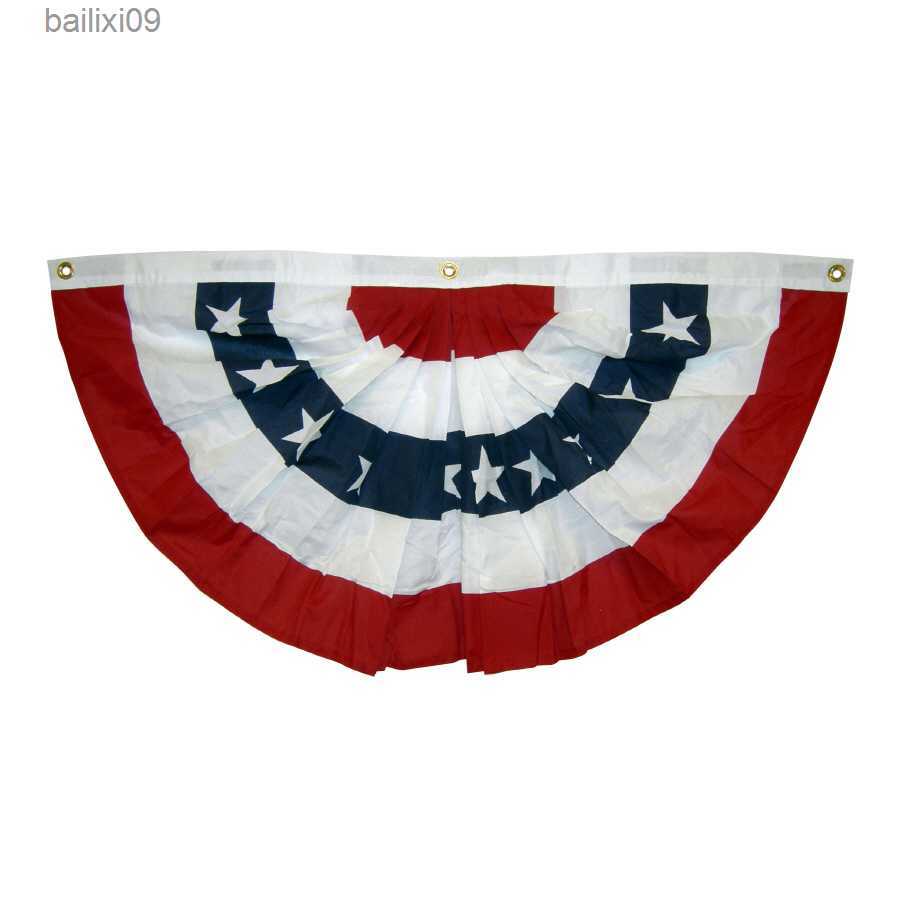 Party Decoration johnin 1.5x3 ft printed stripes stars USA Pleated Fan bunting Half Banner flag for july 4th independence day decoration T230522