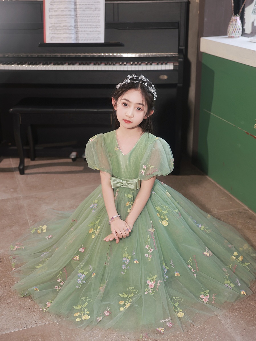 Flower Arabic Princess 3D Floral Green Lace Flowers Baby Toddler Girls Adorable Kids Birthday First Holy Communion Dresses Party Christmas Gowns s