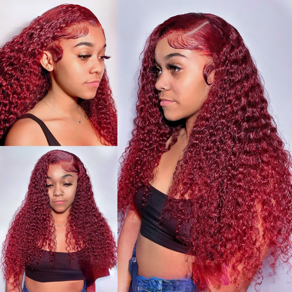 Free shipping Brazilian Brown Deep Wave Frontal Full Glueless Hd Transparent Lace Front Colored Synthetic Curly Wig Preplucked