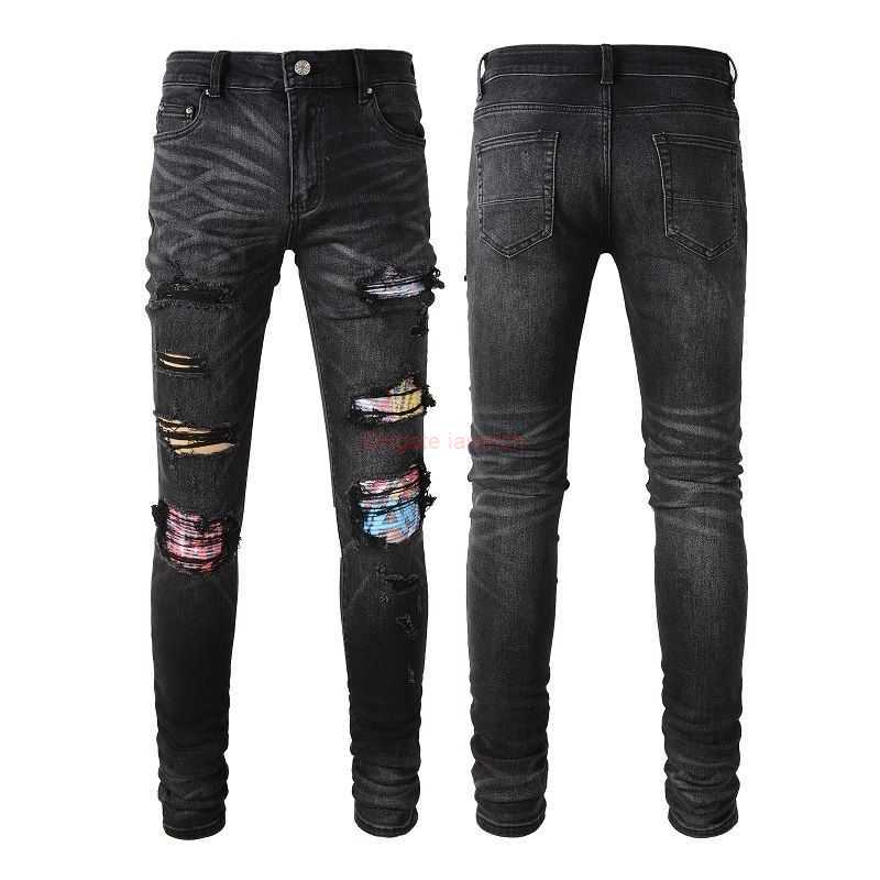Designer Clothing Amires Jeans Denim Pants Trend Amies Fashion Mens Wear Worn Folded Contrast Jeans with Hole Patches Black Slim Fit Beggar Pants Distressed Ripped S, 6552
Designer Clothing Amires Jeans Denim Pants Trend Amies Fashion Mens Wear Worn Folded Contrast Jeans with Hole Patches Black Slim Fit Beggar Pants Distressed Ripped S, 6552