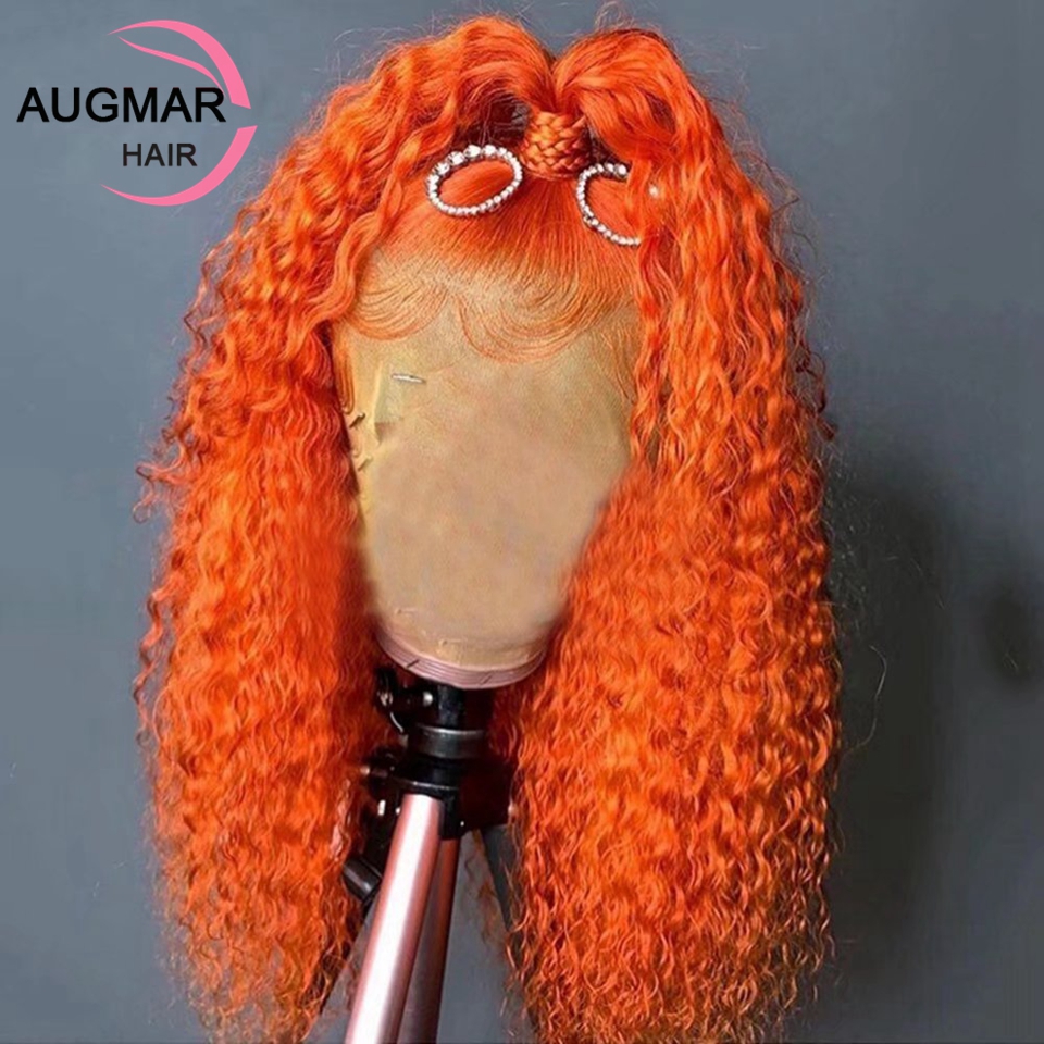 Mogolian Hair Blue Red Kinky Curly Lace Front Wig 180 Density HD Lace Frontal Wig Colored Transparent Orange /Grey Synthetic Lace Front Wigs Preplucke