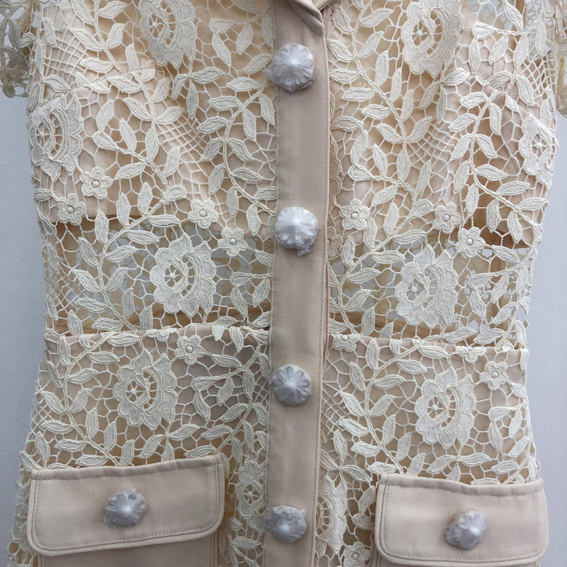 Casual Dresses S-elf-Portrait Lace Midi Dress Collared Short Sleeve Shirt Dress for Women White