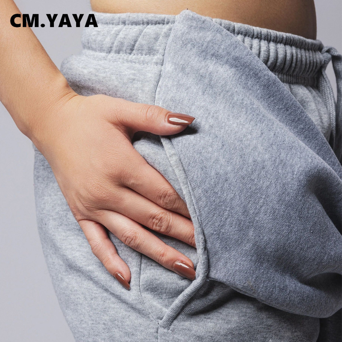 Women s Pants s CM YAYA Streetwear Sleeve Knot Around Waist Jogger for Women Autumn Winter Black Gray Sweatpants Fashion Trousers 230522