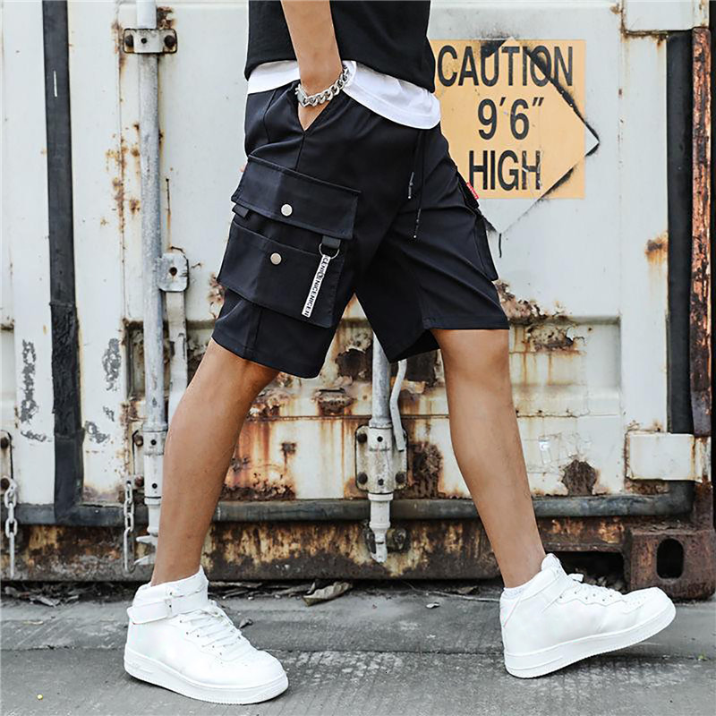Mens Shorts Men Cargo Tactical Joggers Work Casual Pants Male Multi Pockets Buttons Loose Wide Leg Knee Length Summer 230522