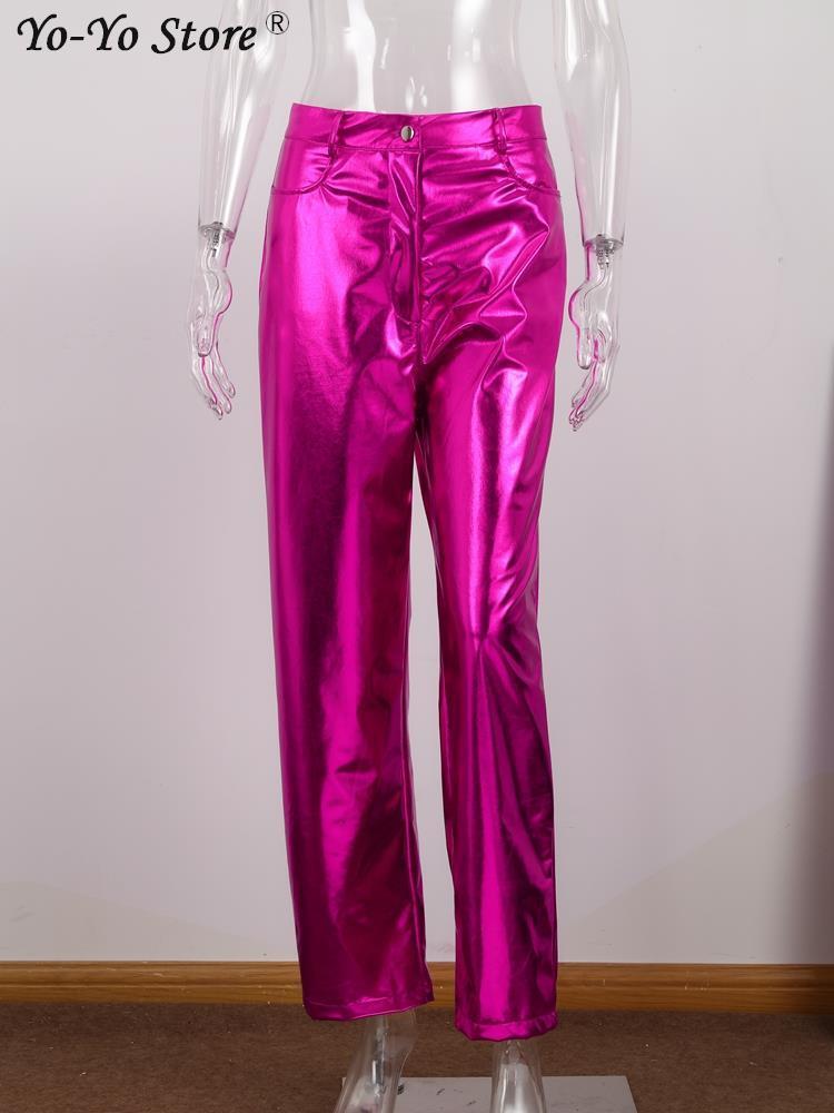 Women's Pants Capris PU bright color straight pants solid sexy low waisted street clothing men's autumn and winter casual loose fitting wome