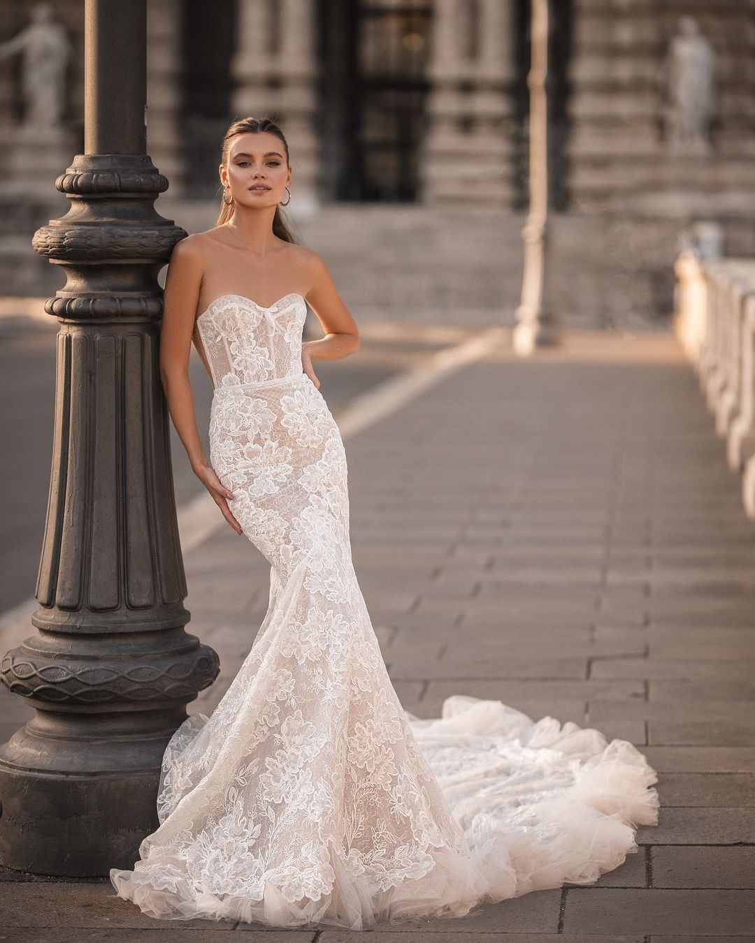 Berta Backless Mermaid Dresses Sweetheart Lace Wedding Dress Sweep Train Robe De Mariee Bridal Gowns 0218