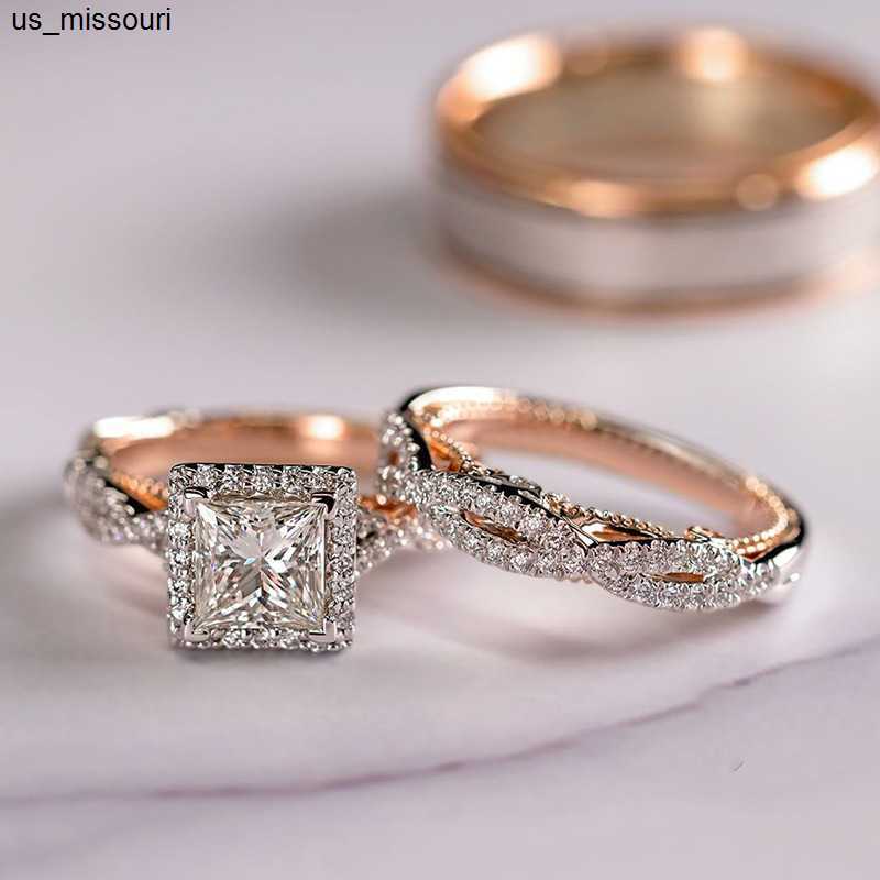 Band Rings 18K Rose Gold Couple Lab Diamond Ring sets Party Wedding band Rings for Women Men Promise Engagement Jewelry J230522