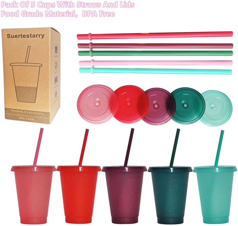 Suertestarry Tumbler with Straw and Lid,Water Bottle Iced Coffee Travel g Cup Reusable Plastic Cups Perfect for Parties Birthdays 24oz 16oz Free shipp