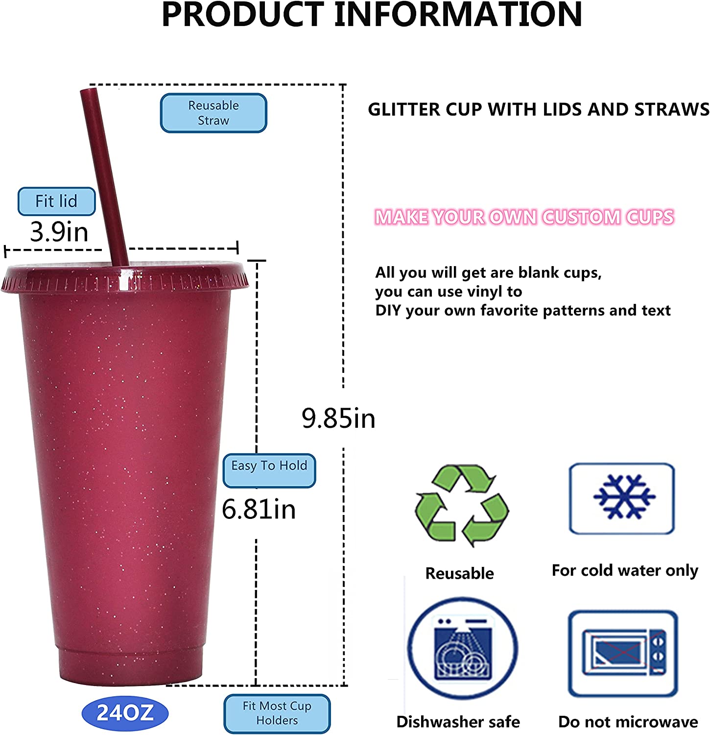 Suertestarry Tumbler with Straw and Lid,Water Bottle Iced Coffee Travel g Cup Reusable Plastic Cups Perfect for Parties Birthdays 24oz 16oz Free shipp