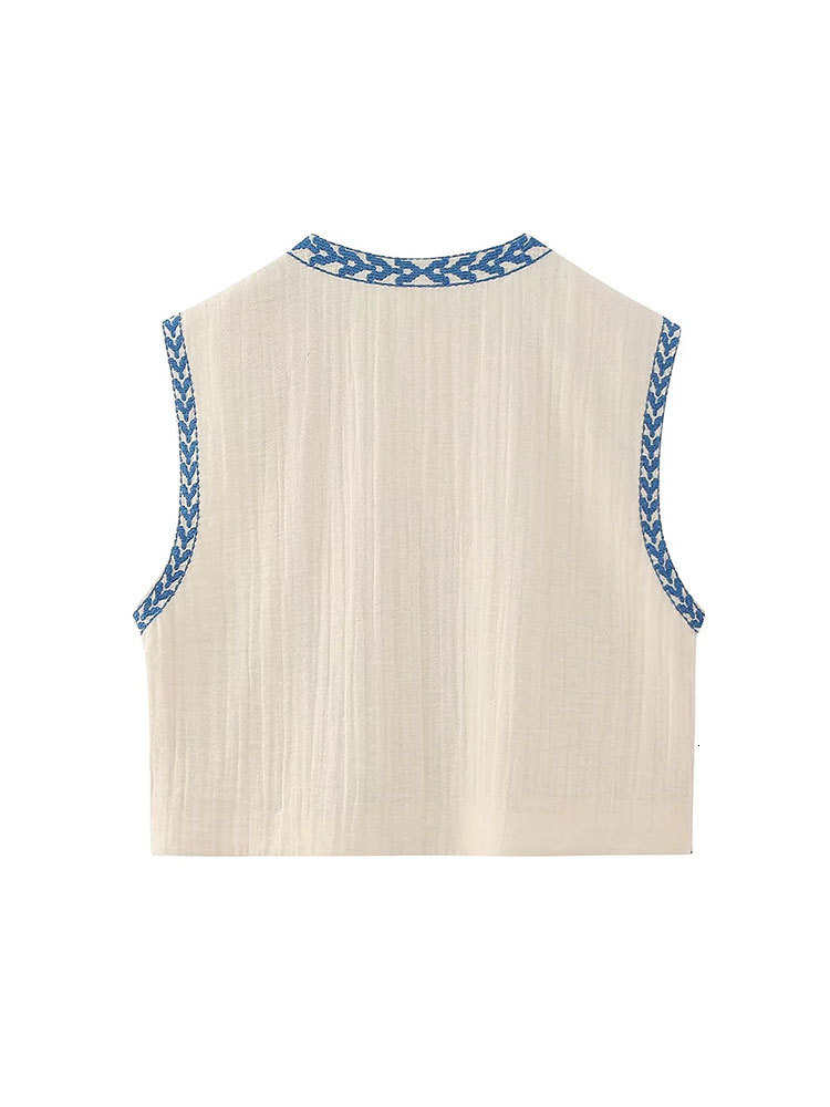 Women s Vests Nlzgmsj Vintage Flower Embroidery Vest Jacket 2023 Summer V Neck Cardigan Shirts Boho Loose Female Tops 230522