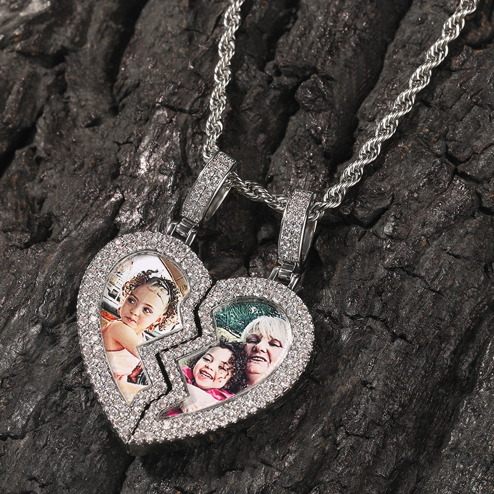 DIY Custom Magnet Heart Photo Pendant Necklace Women Men Lover Couple Jewelry