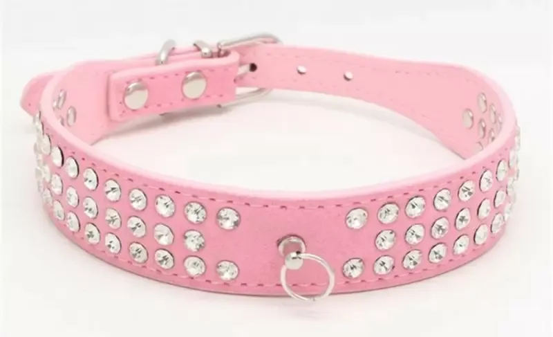 Personalized Length Suede Skin Jeweled Rhies Pet Collars Three Rows Sparkly Crystal Dias Studded Puppy Dog Collar