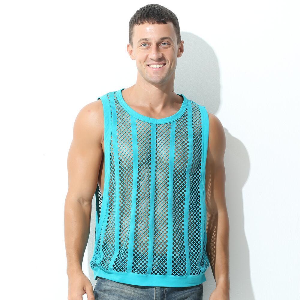 Men s Tank Tops Men Mesh Sleeveless O neck See Through Vests Side Split Sexy Clothing Tee Streetwear Sports Fitness Singlets 230522
