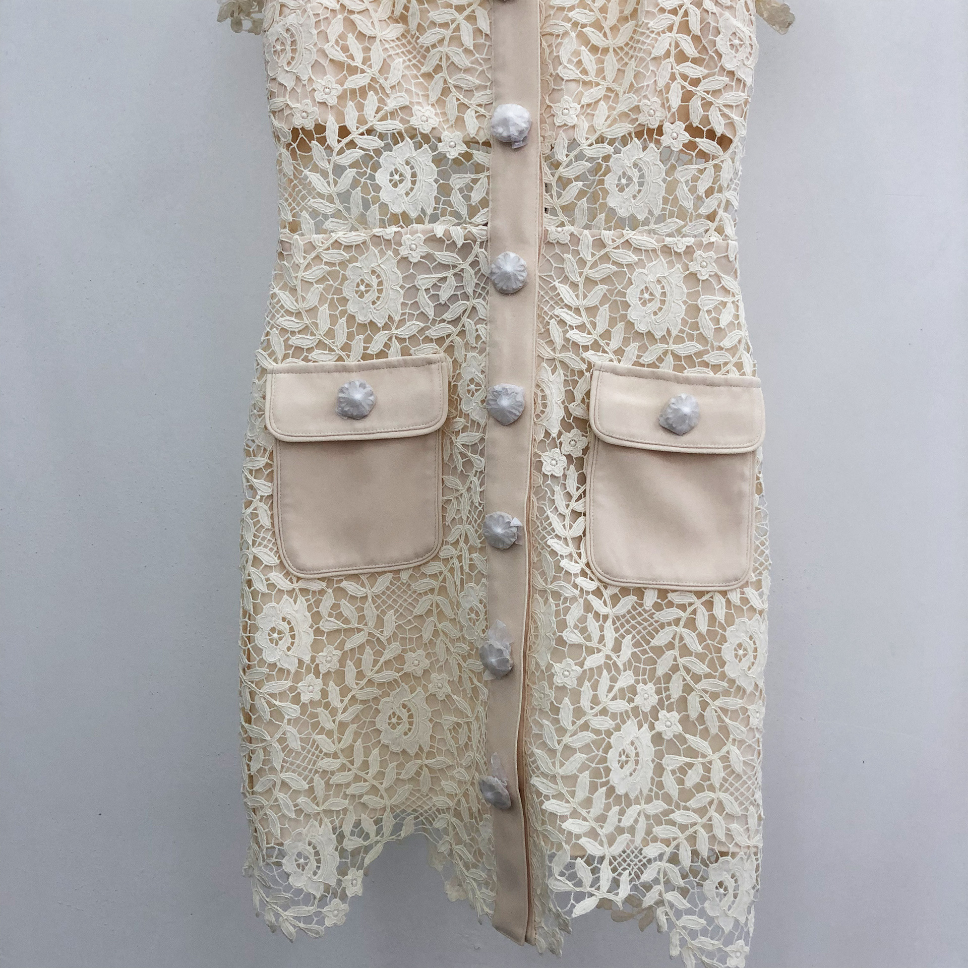 Casual Dresses S-elf-Portrait Lace Midi Dress Collared Short Sleeve Shirt Dress for Women White