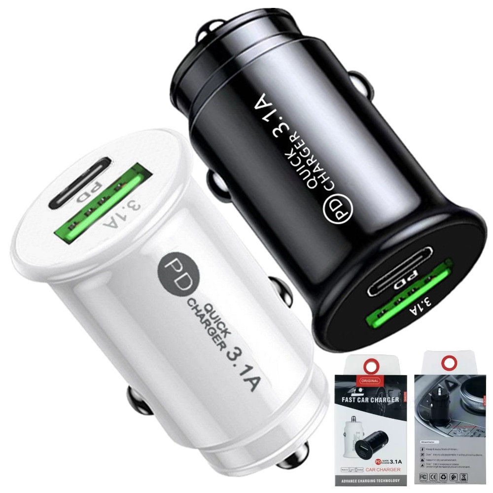 3.1A High Speed Dual Ports PD Car Charger USB-C Type c Car Chargers AutoPower Adapters Chargers For Ipad Iphone x xr 11 12 13 14 15 Samsung htc androi