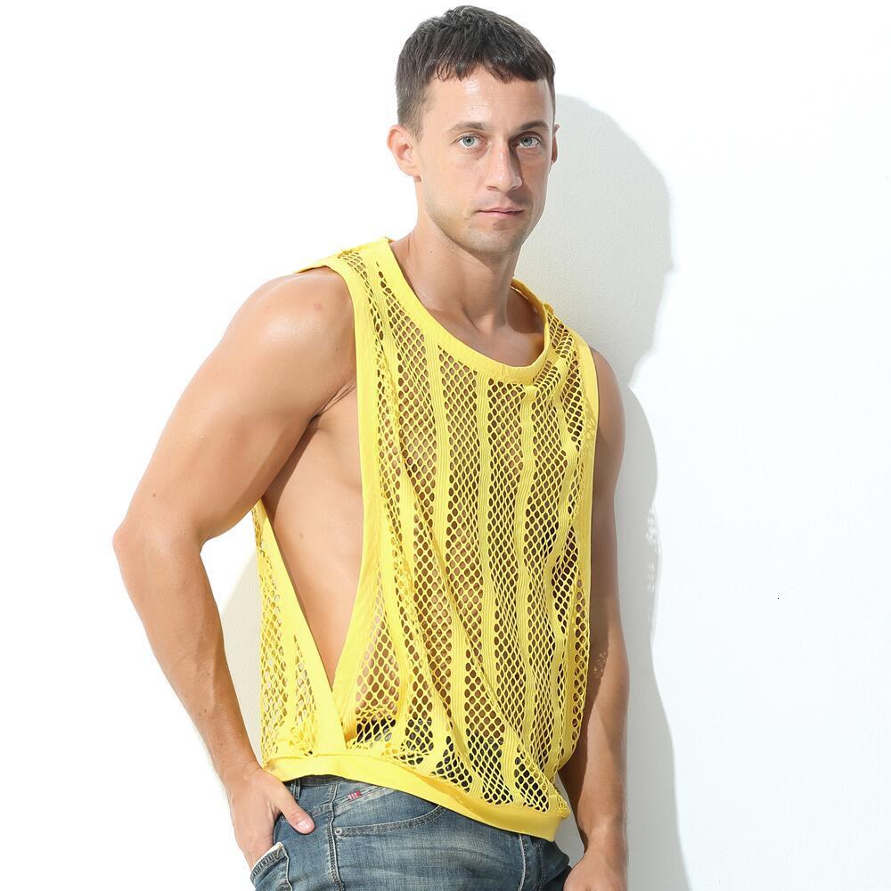 Men s Tank Tops Men Mesh Sleeveless O neck See Through Vests Side Split Sexy Clothing Tee Streetwear Sports Fitness Singlets 230522