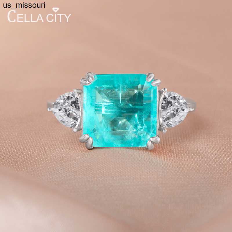 Band Rings Cellacity 100 925 Sterling Silver Ring Paraiba Tourmaline Gemstone For Women High Carbon Diamond Wedding Party Fine Jewelry J230522