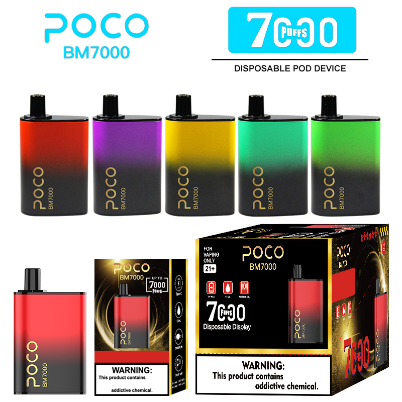 Poco BM 7000 puffs mesh coil Electronic Cigarette Disposable vape with 850mah type c battery and 17ml cartridge pod US local warehouse
Poco BM 7000 puffs mesh coil Electronic Cigarette Disposable vape with 850mah type c battery and 17ml cartridge pod US local warehouse