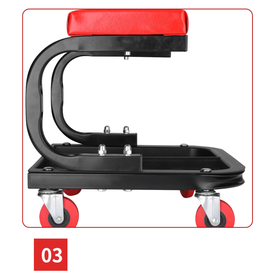 Red Rolling Creeper Seat with Tool Tray - Durable Mechanic Stool for Automotive Repair Shops MO-601
