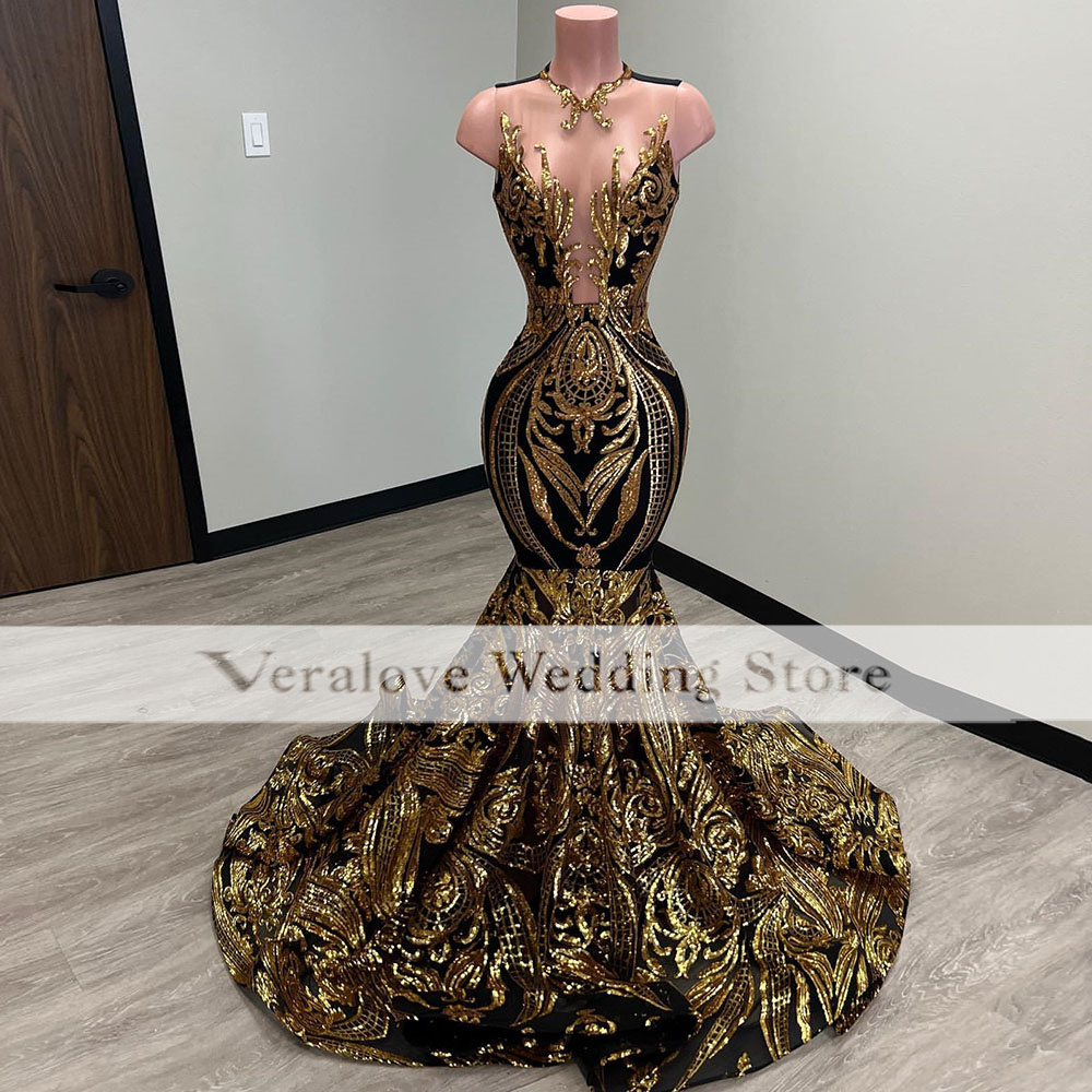 Blue Sequined Prom Dress Mermaid 2023 African Gala Party Gown vestidos de graduacion Formal Occasion Dresses