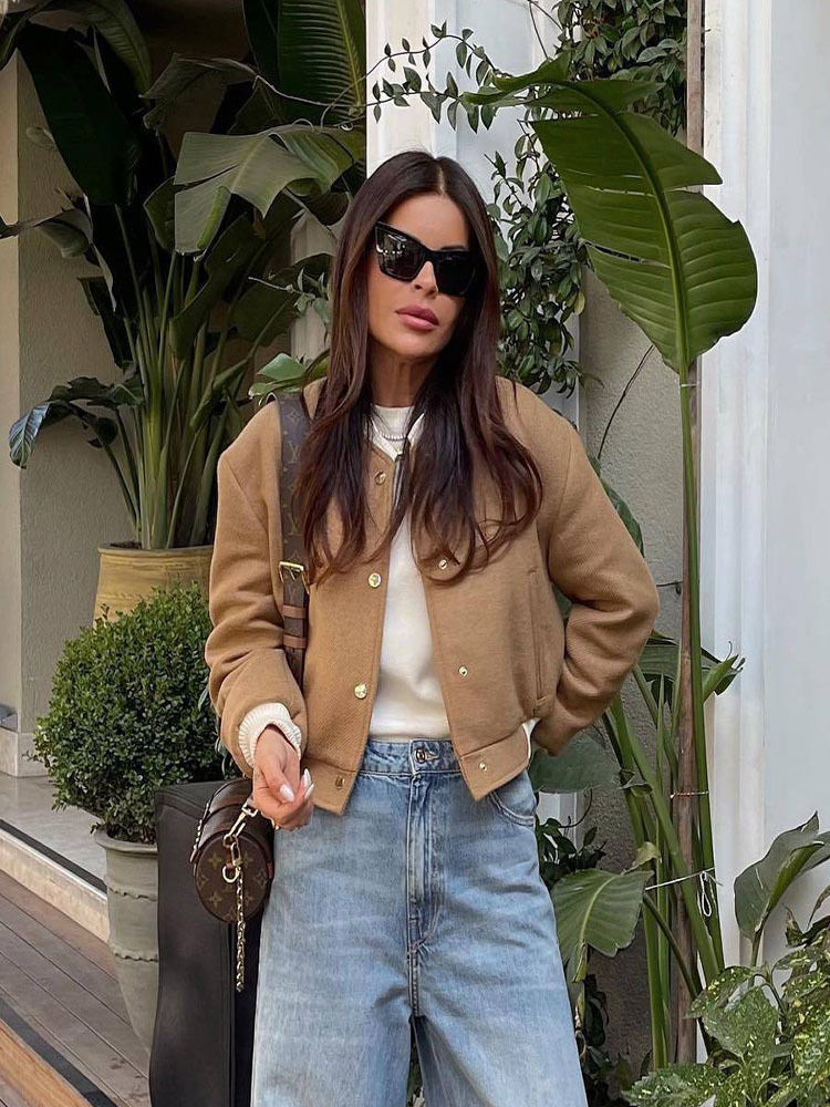 Men s Jackets Fashion Bomber Women Elegant O Neck Long Sleeve Khaki Coat Ladies 2023 Spring Casual Female Short Jacket Streetwear 230522