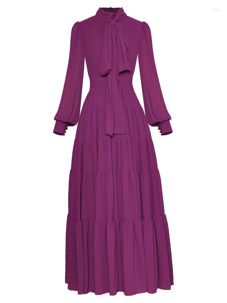 Casual Dresses Long Dress Runway Designer High Quality Spring Autumn Women Vintage Elegant Noble Fashion Sleeves Party