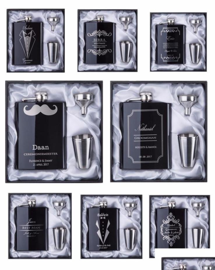 Hip Flasks Groomsman Gift Personalized Engraved 6Oz Hip Flask Stainless Steel With White Black Box Wedding Favors Drop Delivery 201191163
Hip Flasks Groomsman Gift Personalized Engraved 6Oz Hip Flask Stainless Steel With White Black Box Wedding Favors Drop Delivery 201191163