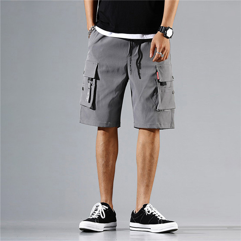 Mens Shorts Men Cargo Tactical Joggers Work Casual Pants Male Multi Pockets Buttons Loose Wide Leg Knee Length Summer 230522