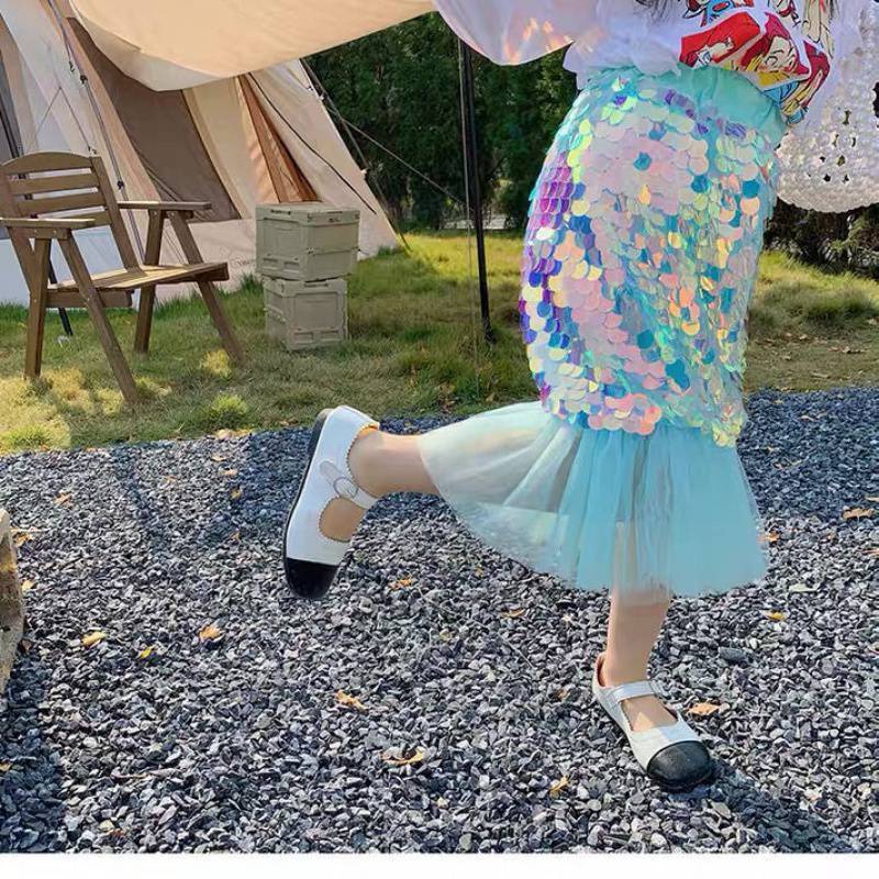 Skirts Summer Girls Childrens Half Dress Mini Skirt Daughter Of The Sea Blue Mermaid Princess Special Sequins 230520