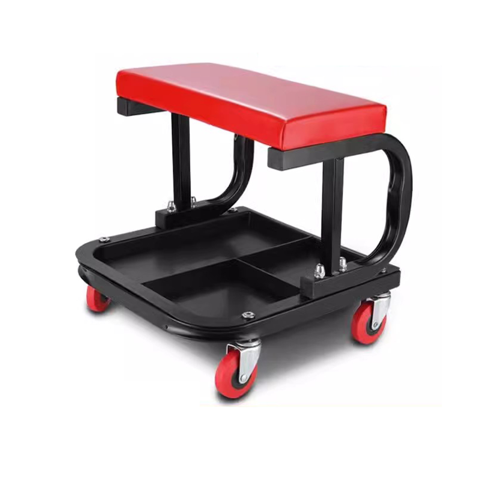 Red Rolling Creeper Seat with Tool Tray - Durable Mechanic Stool for Automotive Repair Shops MO-601