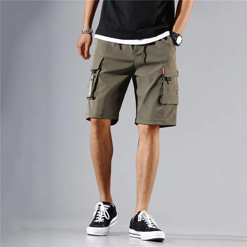 Mens Shorts Men Cargo Tactical Joggers Work Casual Pants Male Multi Pockets Buttons Loose Wide Leg Knee Length Summer 230522