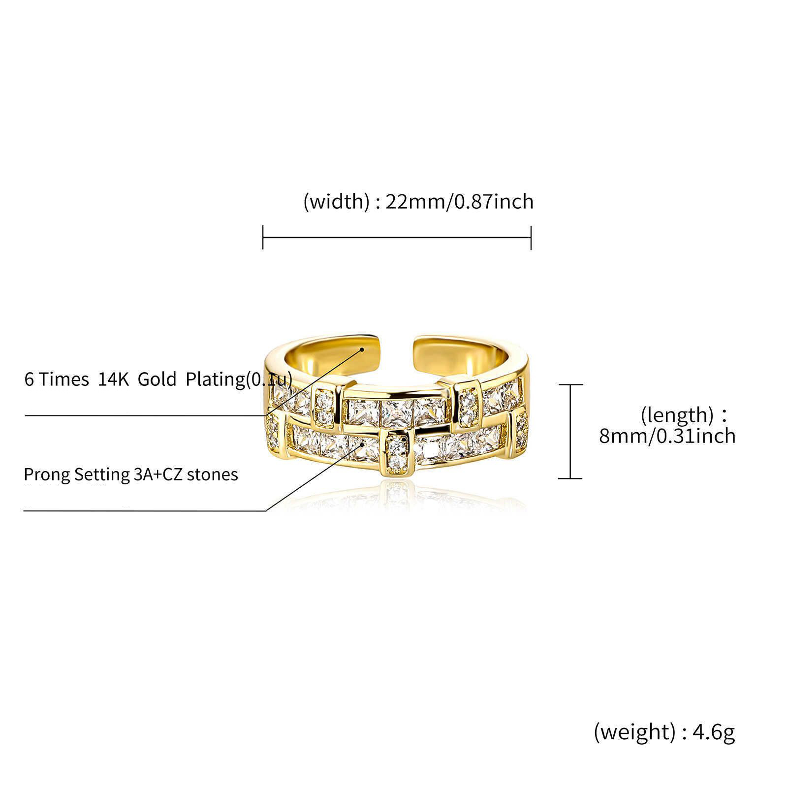 New Tshaped Open Cuff Band Rings For Men And Women Fashion Openable Adjustable Finger Ring Versatile Couple Ring 14k Gold wedding Iced Out Cubic Zirco