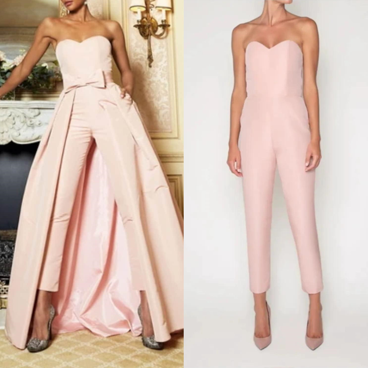 Elegant Women Jumpsuits Prom Dresses With Detachable Skirt Sleeveless Sweetheart Satin Simple Formal Evening Gowns Light Pink Special Occasion Pants S