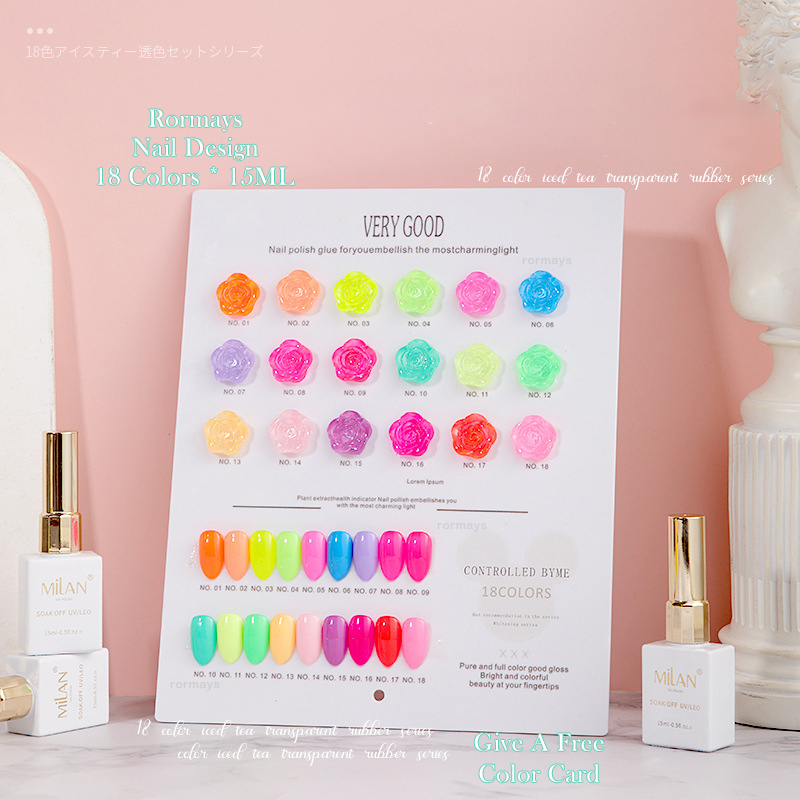 Rormays 18 Color Gel Nail Polish Set 15ML Summer Candy Fluorescent Semi Permanent Varnish Gel UV LED Immersion Neon light nail salon dedicated gel who