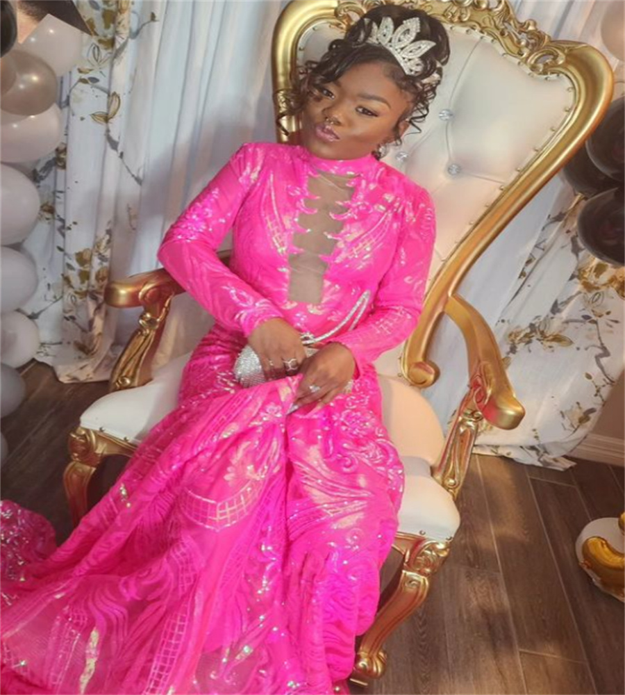 Beautiful Fuchsia Sequin Prom Dress 2023 Mermaid Sparkle Sweet 15 Birthday Party Dresses Elegant Formal Occasion Evening Dress robe de soiree vestido 