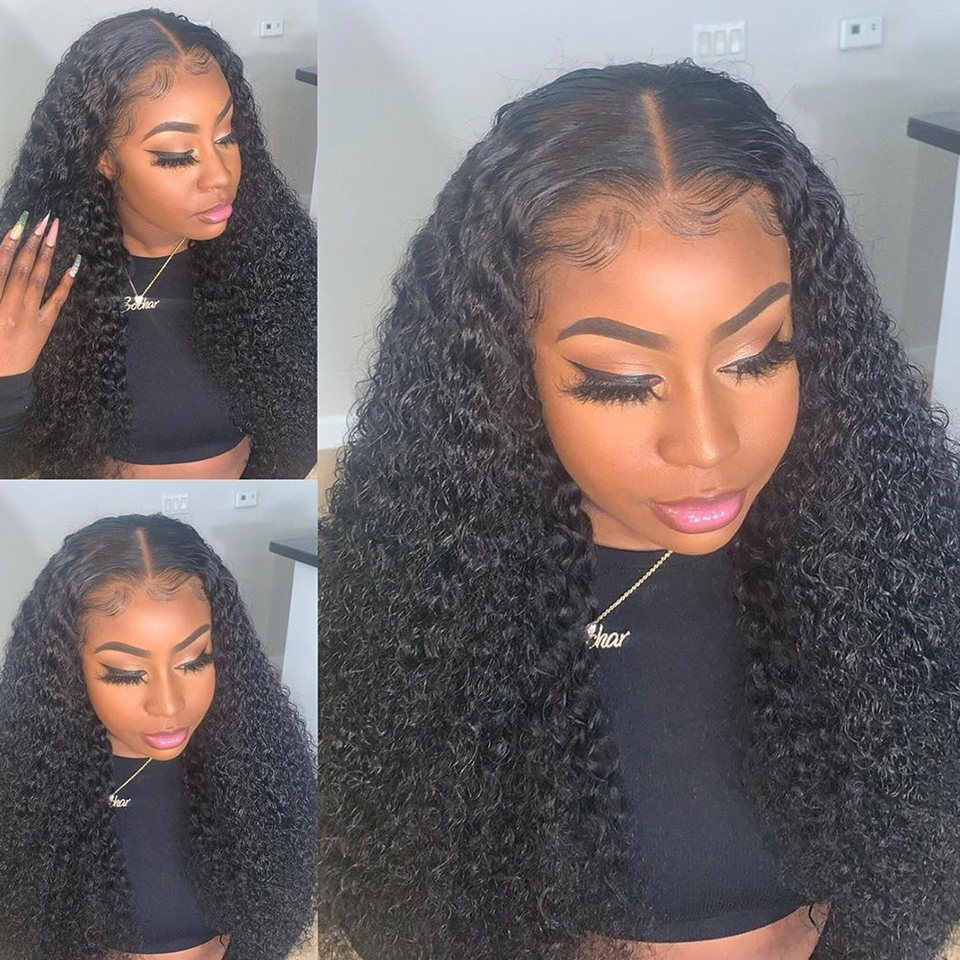 34Inch Black Curly Human Hair Wig Deep Wave Frontal Wig 13x4 Lace Frontal Wigs Water Wave Synthetic Wig For Black Women Pre Pluck