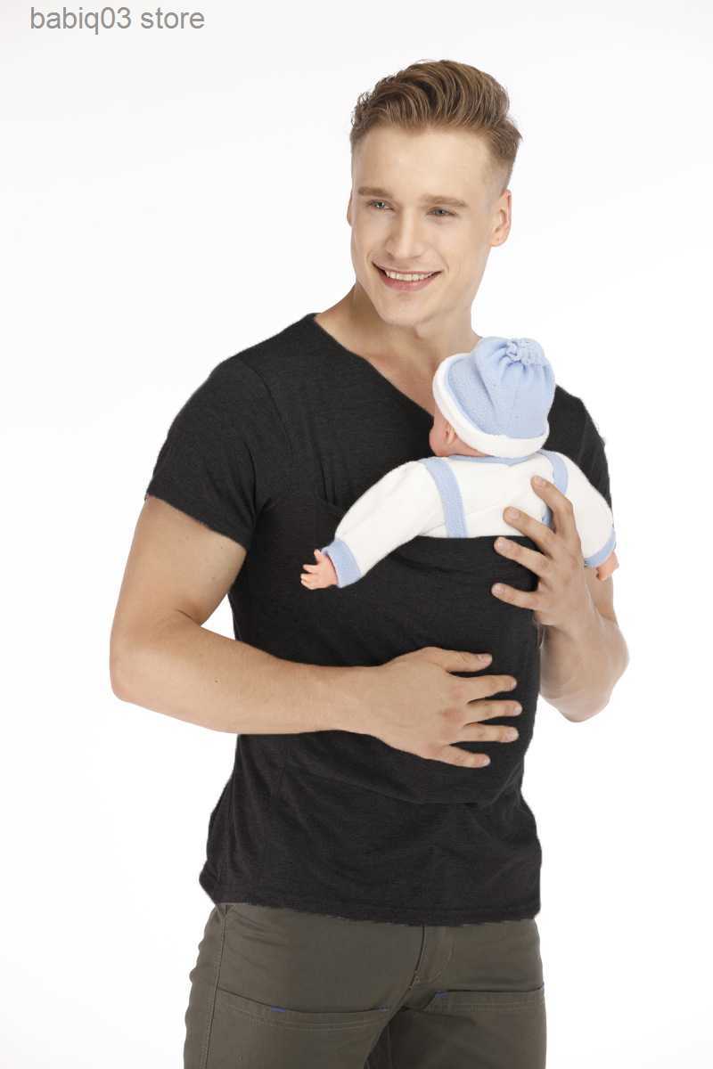 Maternity Tops Tees Safety Kangaroo Pocket T-Shirt Baby Carrier Pregnancy Clothes Summer Mother Father High Quality Feeding Nylon Cotton T Shirt T2305
