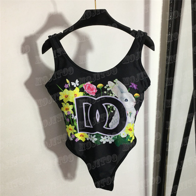 Luxury Womens Swimsuit Rabbit Flower Print One Piece Swimwear Sexy Backless Padded Bathing Suits, Black 
Luxury Womens Swimsuit Rabbit Flower Print One Piece Swimwear Sexy Backless Padded Bathing Suits, Black