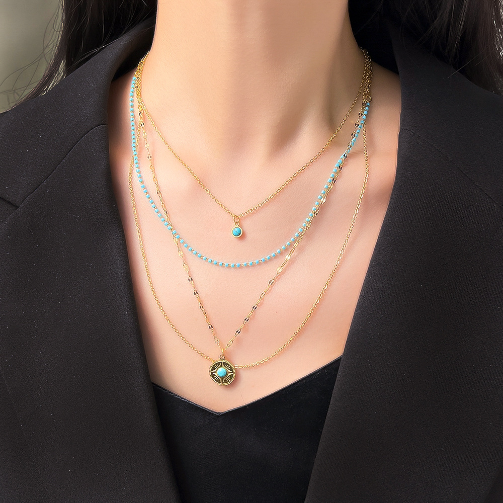 Popular Bohemian Style Evil Eye Necklace Gold Plated Stainless Steel Jewelry for Gift