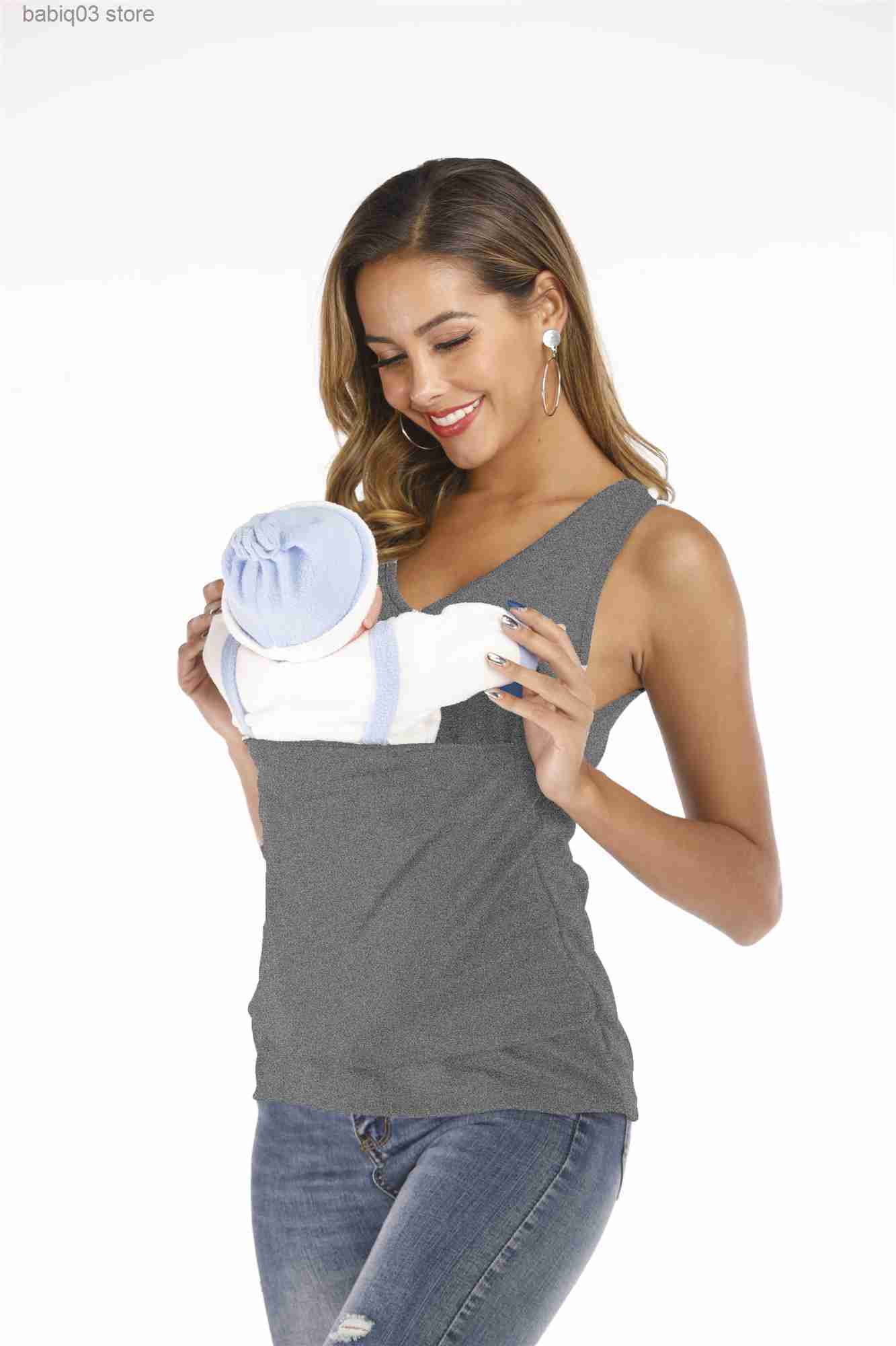 Maternity Tops Tees Safety Kangaroo Pocket T-Shirt Baby Carrier Pregnancy Clothes Summer Mother Father High Quality Feeding Nylon Cotton T Shirt T2305