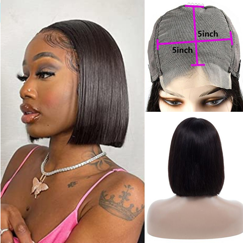 Brazilian Human 5X5 Lace Closure Bob Wig Silky Straight Peruvian Indian Virgin Hair Natural Color 10-16Inch